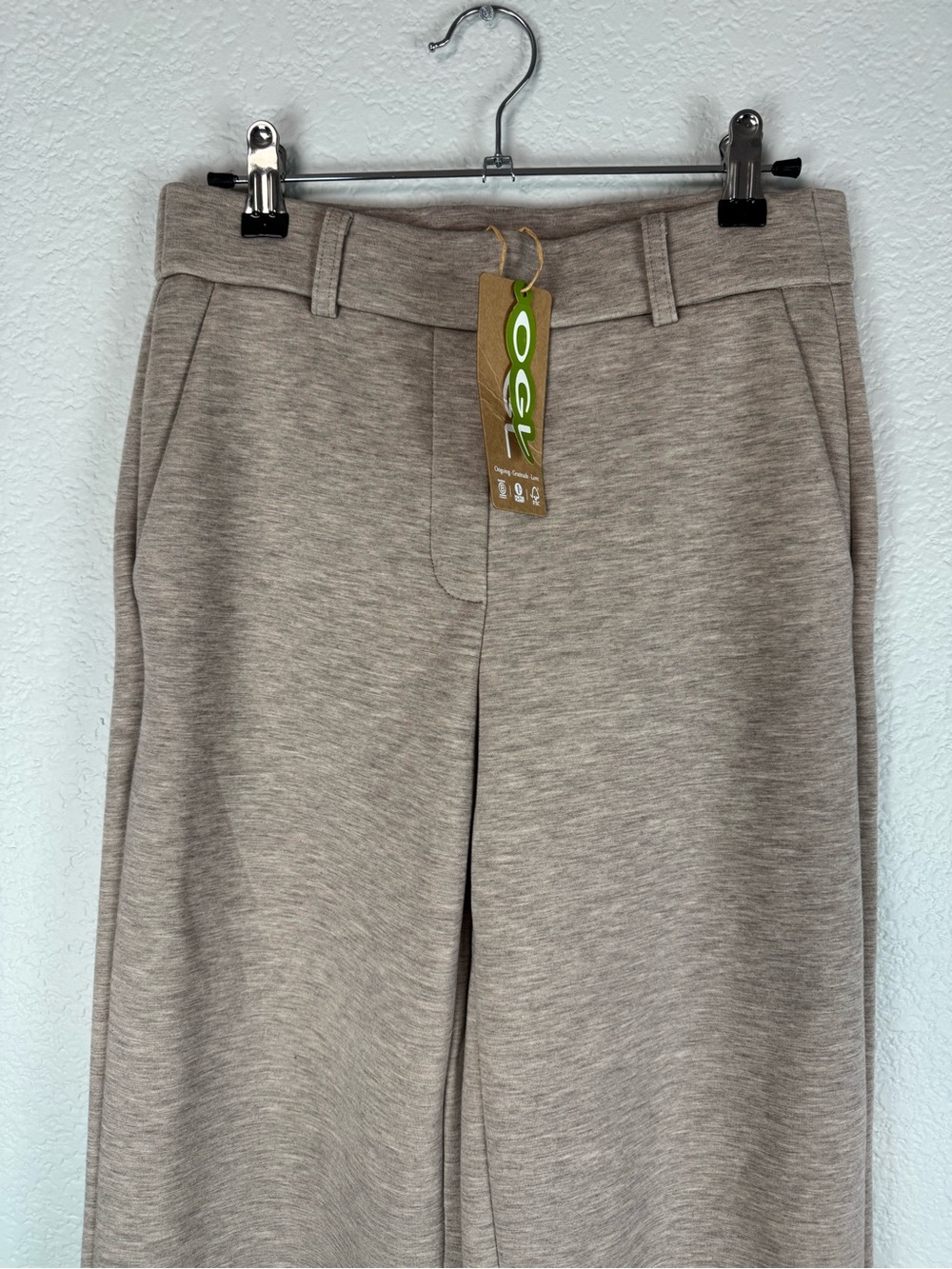 OGL Heather Taupe Stretchy Mid Rise Straight Leg Pull-on Pants with Pockets - Picture 7 of 13